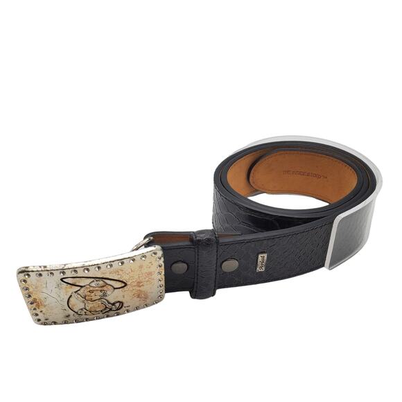 Ariat Black Leather Belt Reptile Pattern Baby 28 Silver Crystal Fat Baby Buckle - Picture 9 of 14